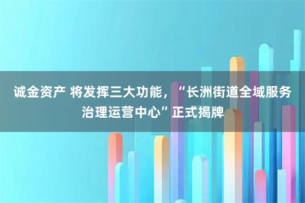 诚金资产 将发挥三大功能，“长洲街道全域服务治理运营中心”正式揭牌